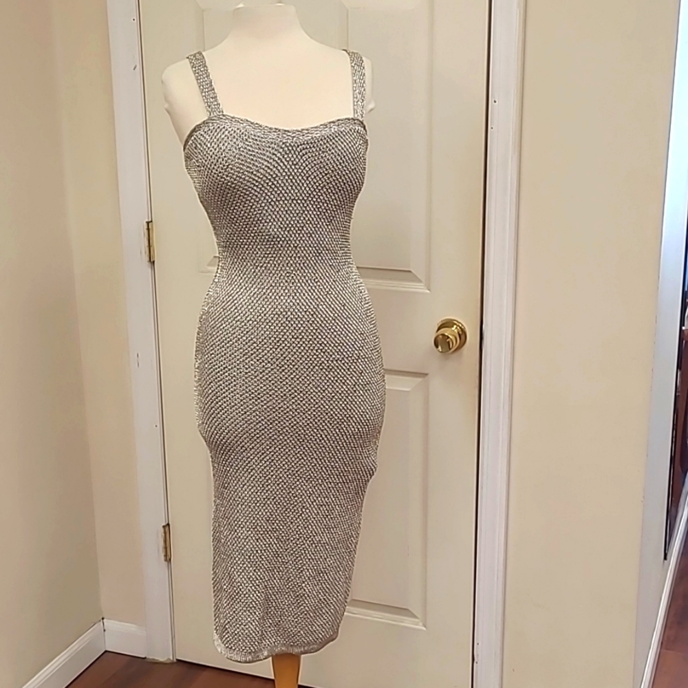 Long dress, silver color, size M